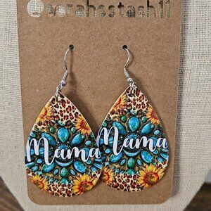FAUX Leather Earrings, between 2.5" and 3.5" NWT, Mama, Sunflower, Animal Print